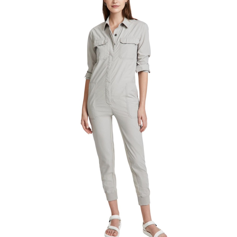 B10 James Perse Utility Jumpsuit Womens 1 Small Grey Cotton Poplin Long Sleeve